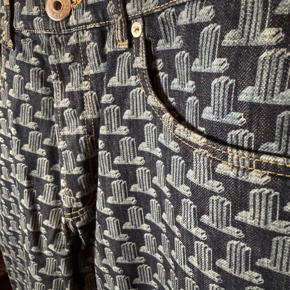 $1025 LANVIN All-Over Monogram DENIM JEANS (sz 34) - Picture 4 of 13